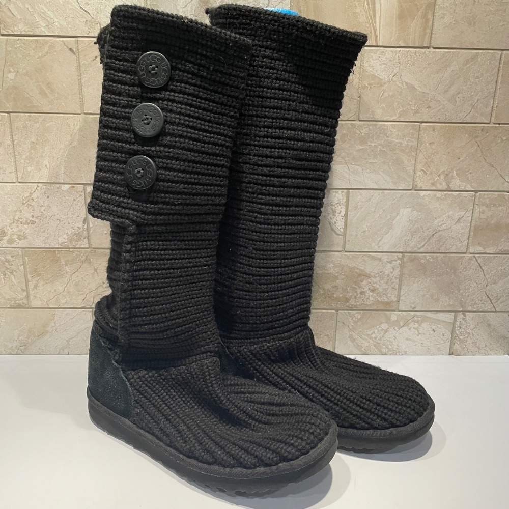 UGG Australia Cardy Black Knit Button Tall Boots 5819‎ Womens 8
